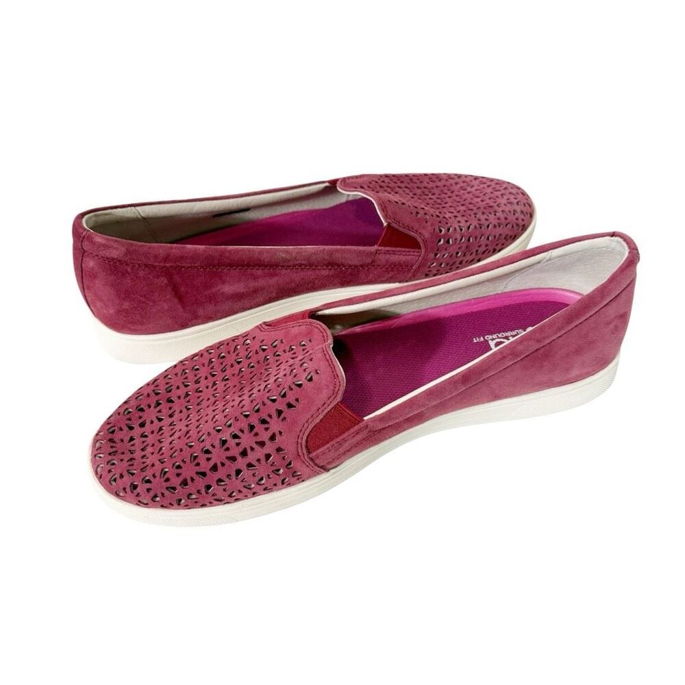 Ryka Women’s Pink Suede Laser Cut Perforated Barbiecore Slip On Sneaker Size 11